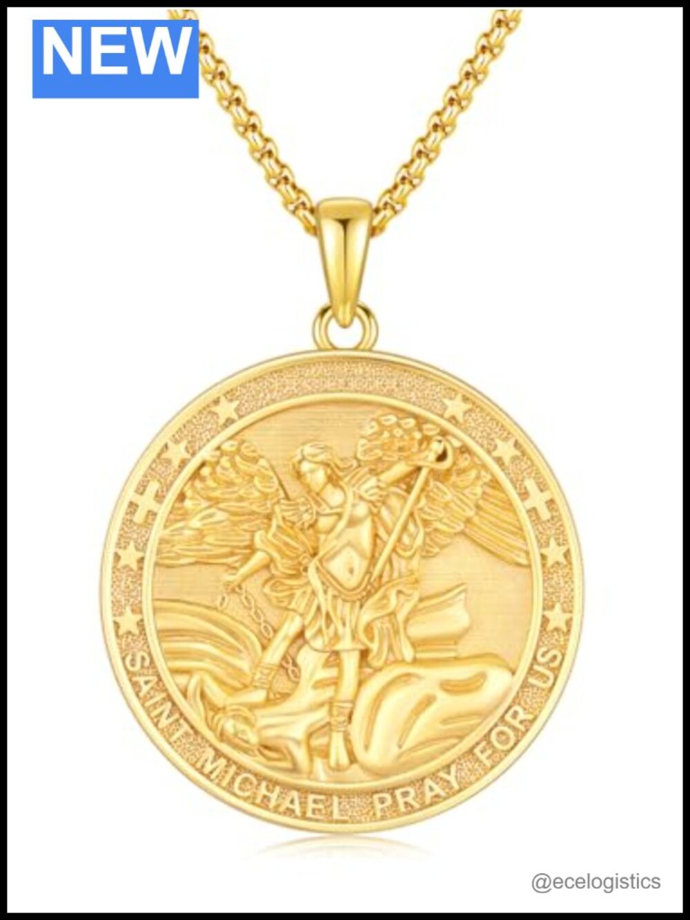 925 Sterling Silver St Michael Archangel Pendant Necklace 22in Adjustable